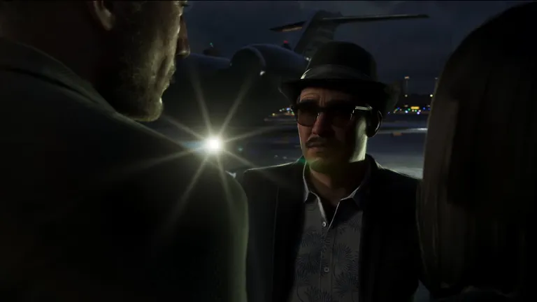 The executive Jason and Lucia are hired to protect, arriving by private jet at night, from Grand Theft Auto VI, An Extended Look
