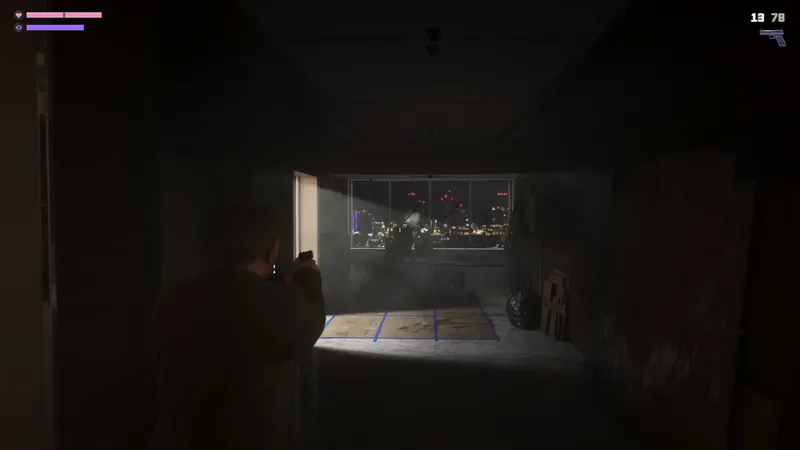Working a dark office floor with a pistol during the raid, from the GTA 6 Extended Look