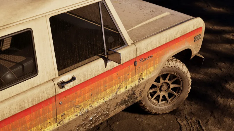 The mud-covered Riata pickup in the Wyman's yard, official Rockstar render