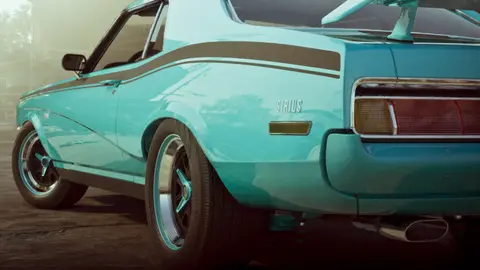 The turquoise Sirius coupe in the Wyman's yard, official Rockstar render