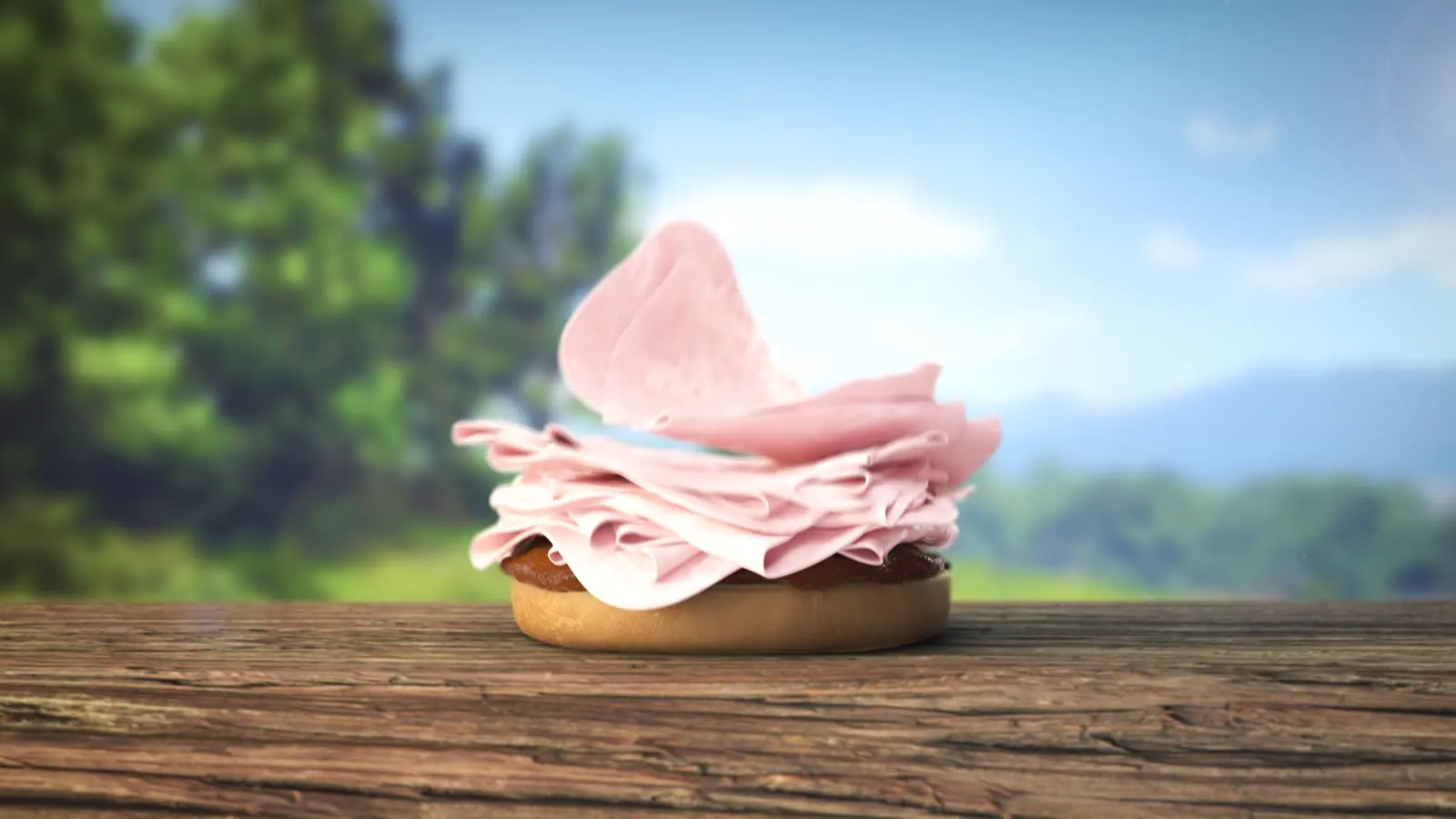 An in-game television commercial for a piled ham sandwich, from the GTA 6 Extended Look