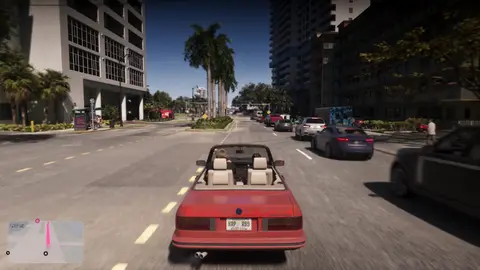 A red convertible on a palm-lined Vice City avenue, from the GTA 6 Extended Look