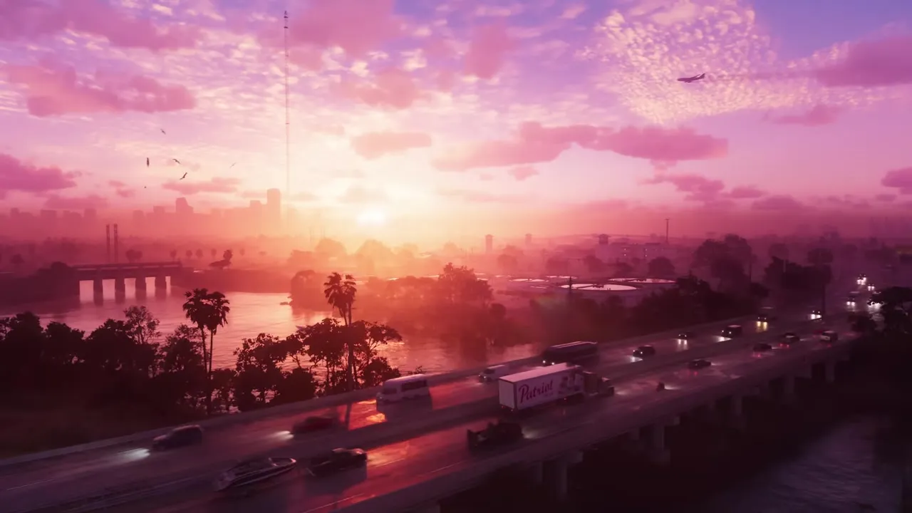 The Vice City skyline at dusk, as shown in the GTA 6 announcement trailer